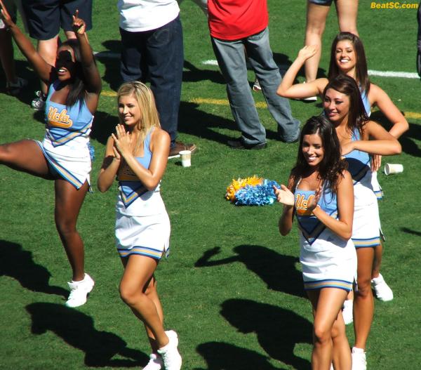 Should I just stop talking about the gloomy football outlook, and just concentrate on pointing out how amazing these Cheerleaders look in the blazing Rose Bowl Sun?