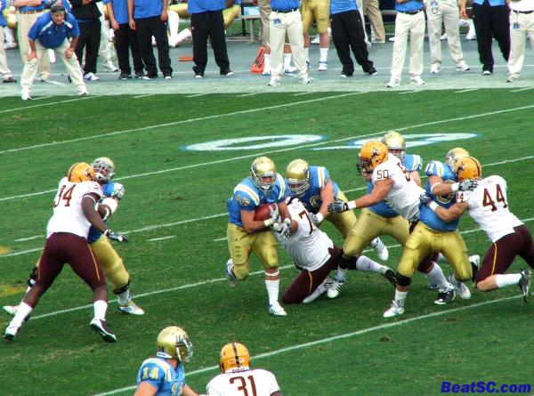 But ASU wasn’t the only team with a bruising Running Back — UCLA may have found THEIR OWN Toby Gerhart, in Chane Moline.  And you saw what Toby did to troy, right?